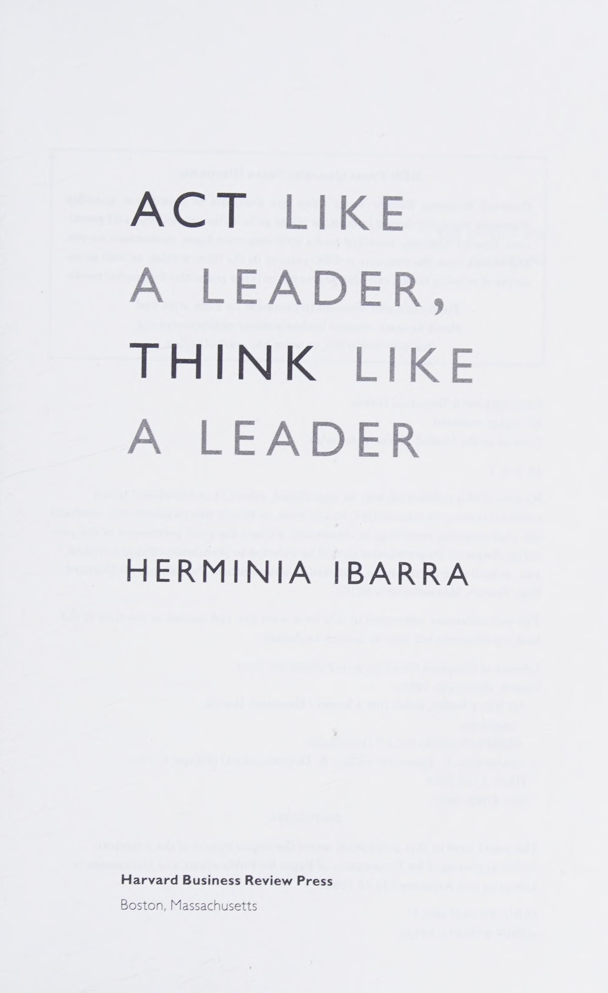 Act like a leader, think like a leader cover