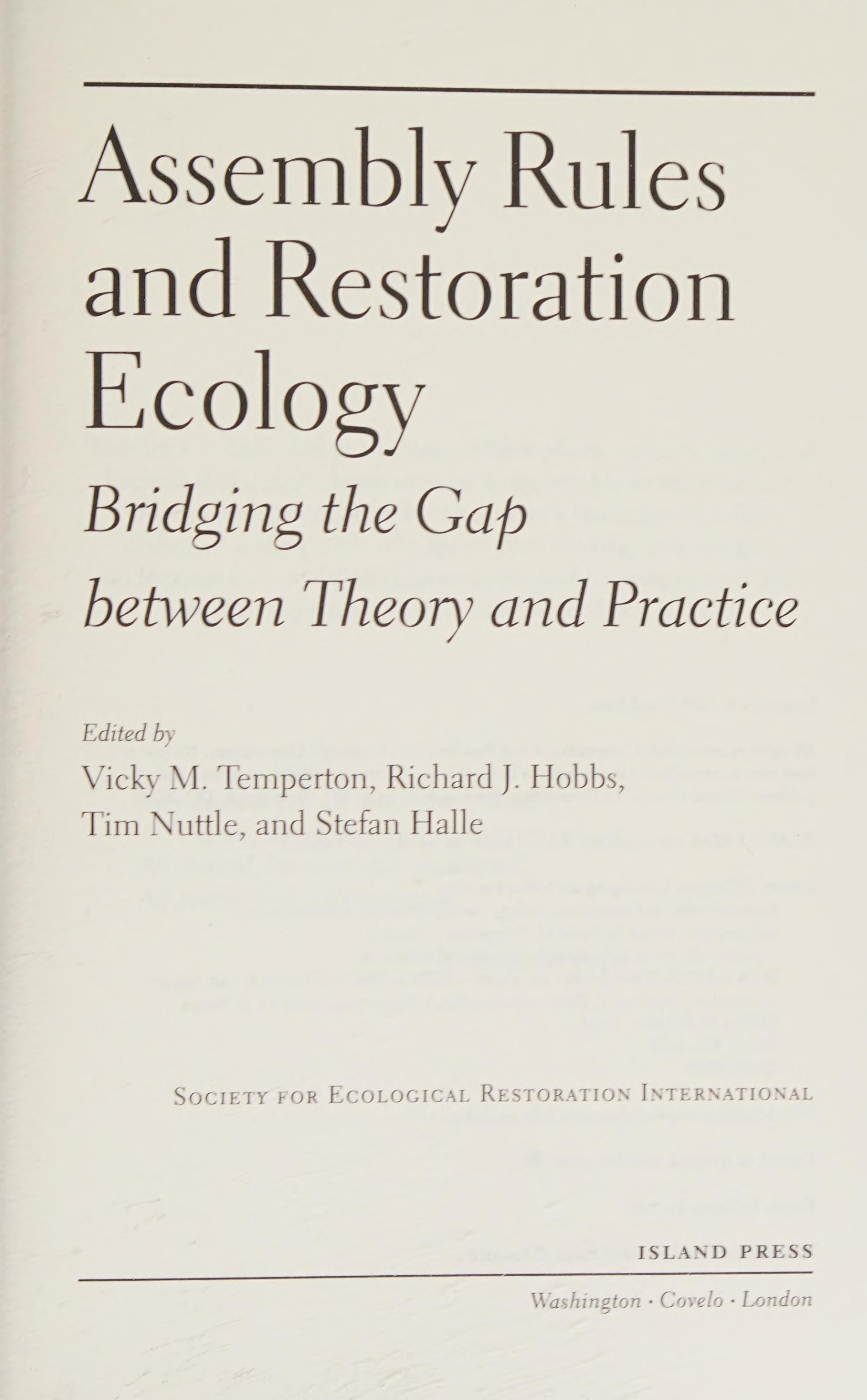 Assembly rules and restoration ecology cover
