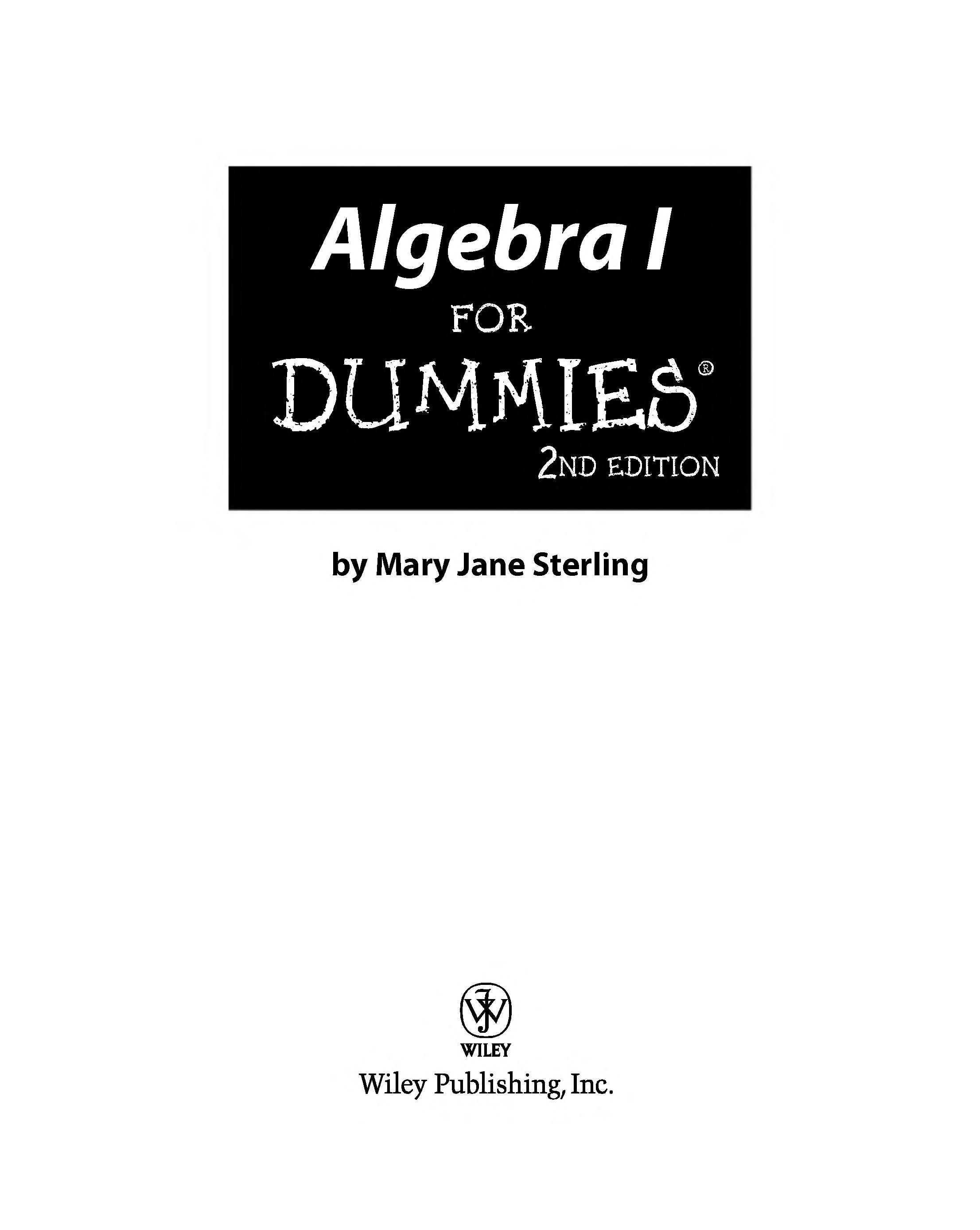 Algebra I for dummies cover