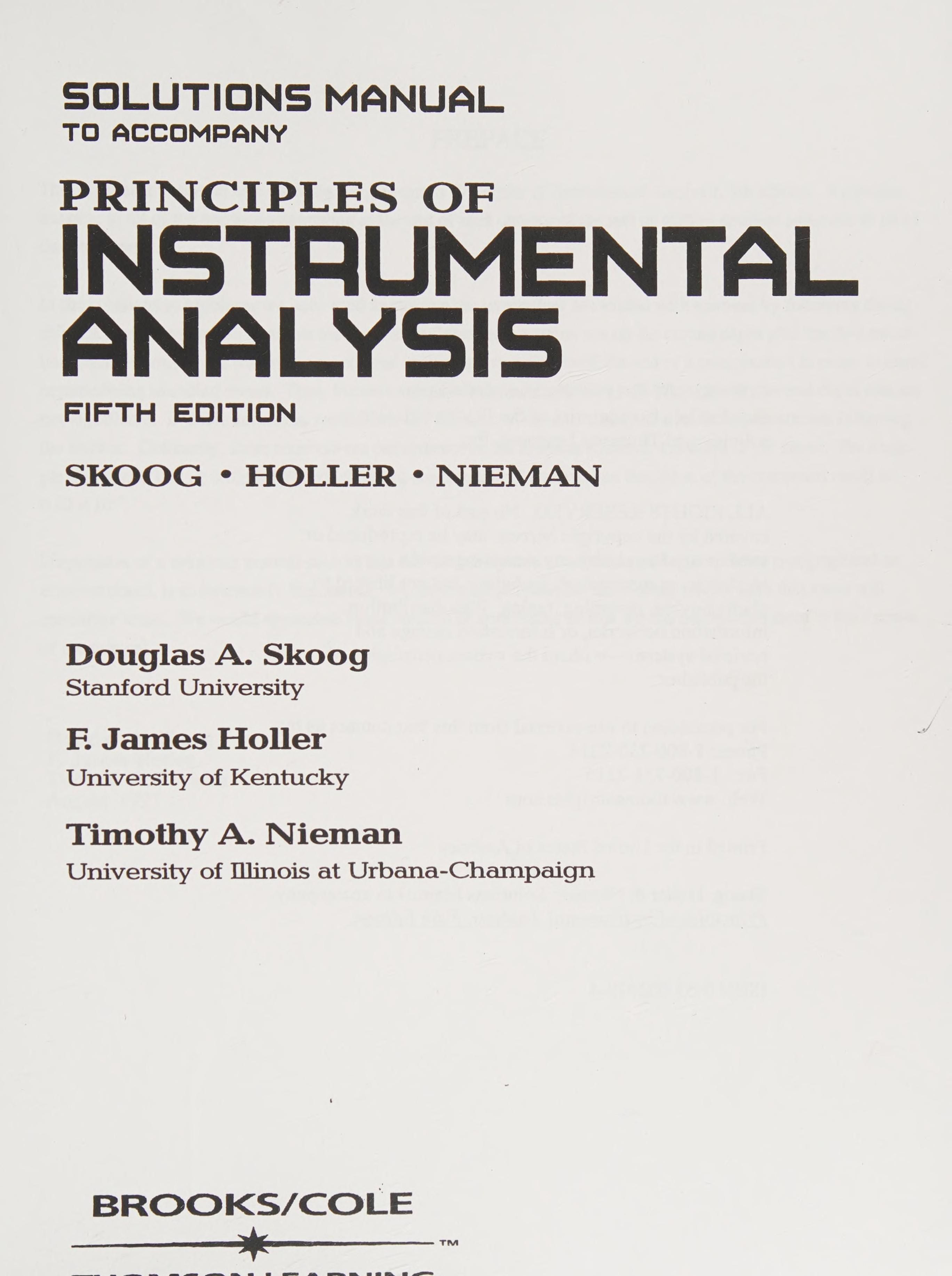 Solutions manual to accompany Principles of instrumental analysis, fifth edition cover