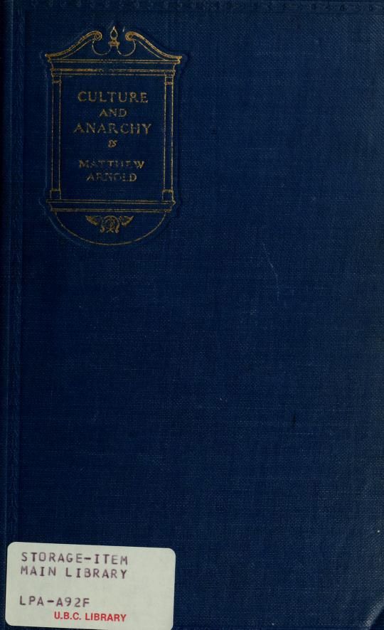 Culture and anarchy; an essay in political and social criticism cover