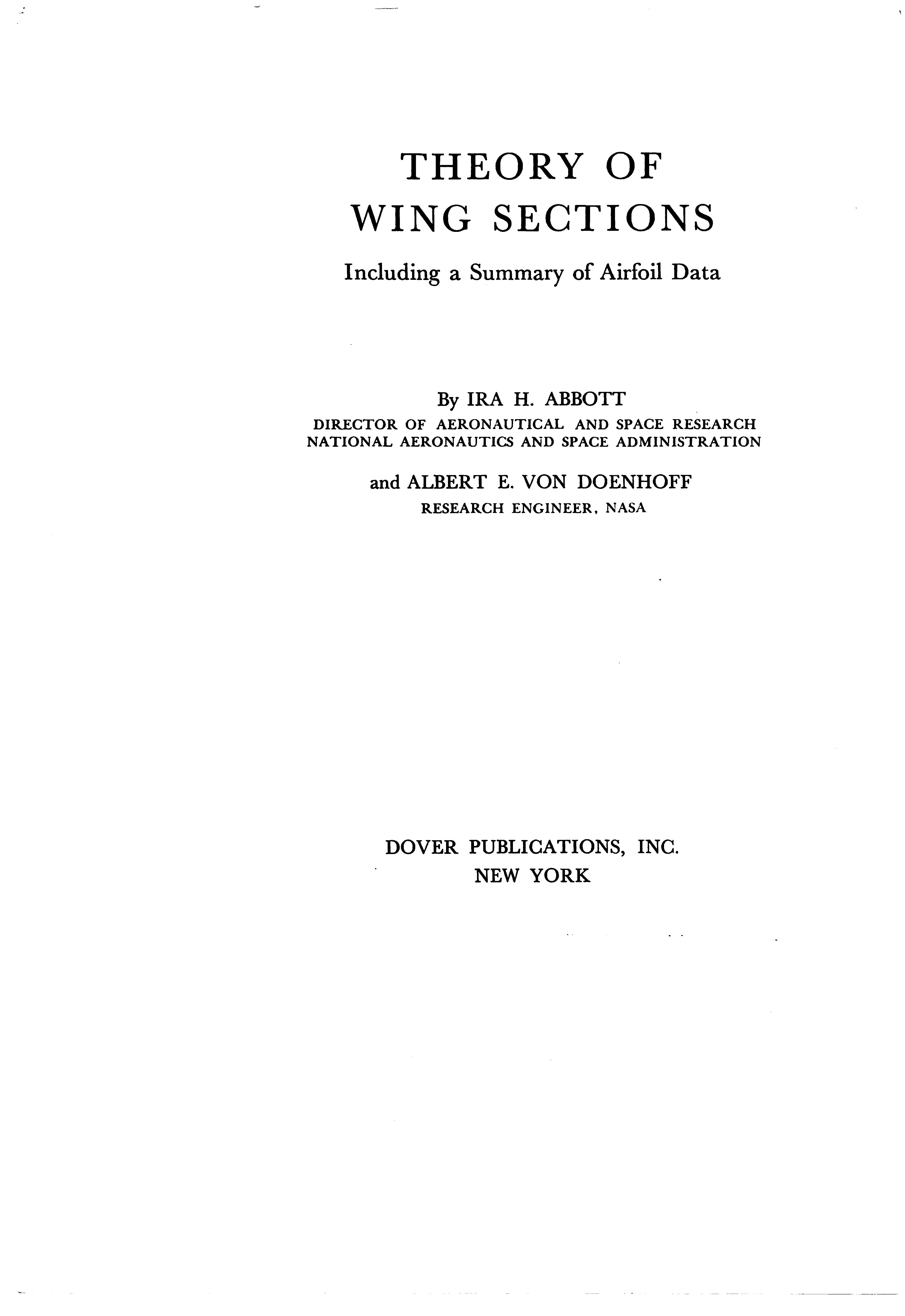 Theory of wing sections cover
