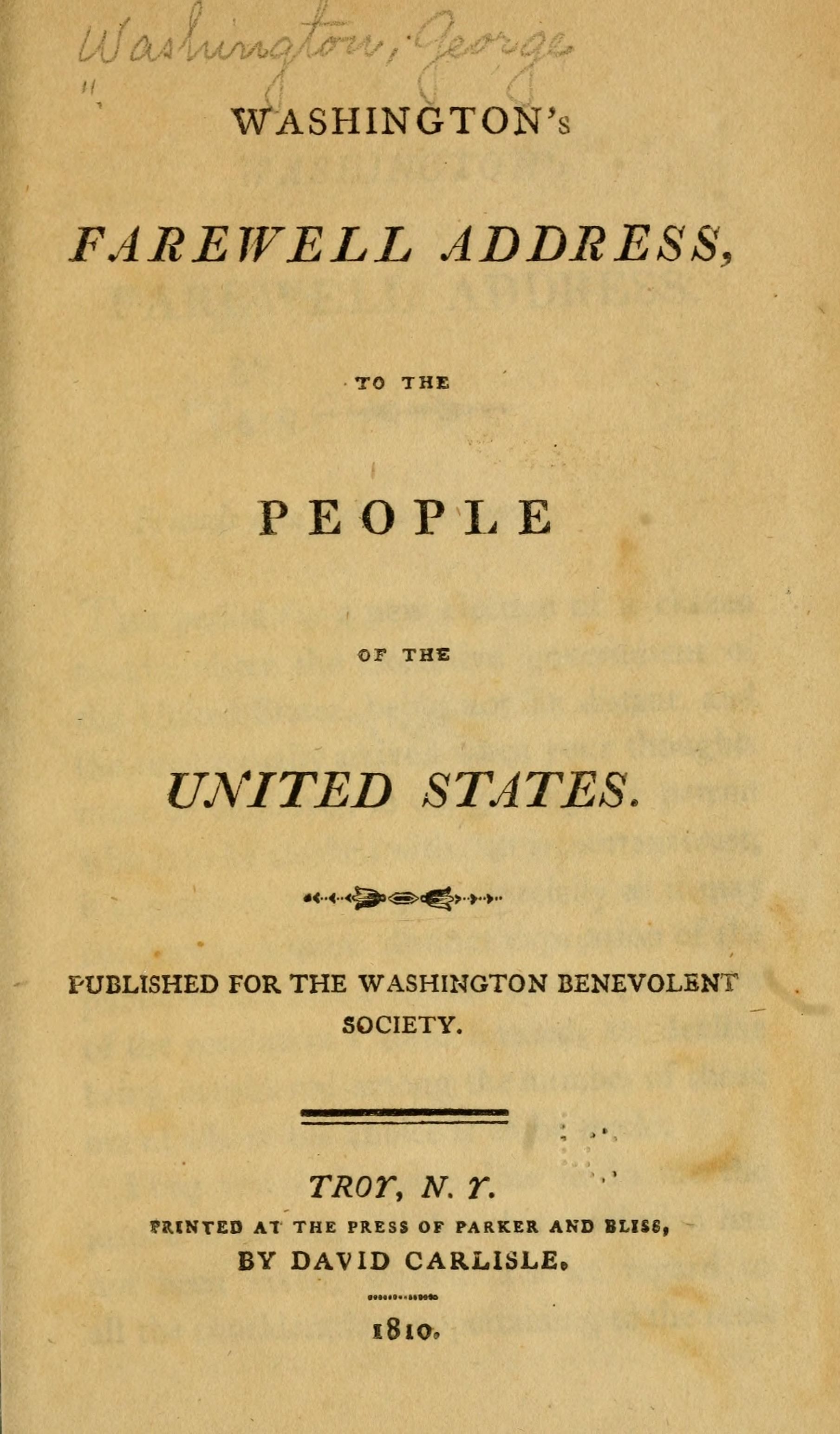 Farewell address cover