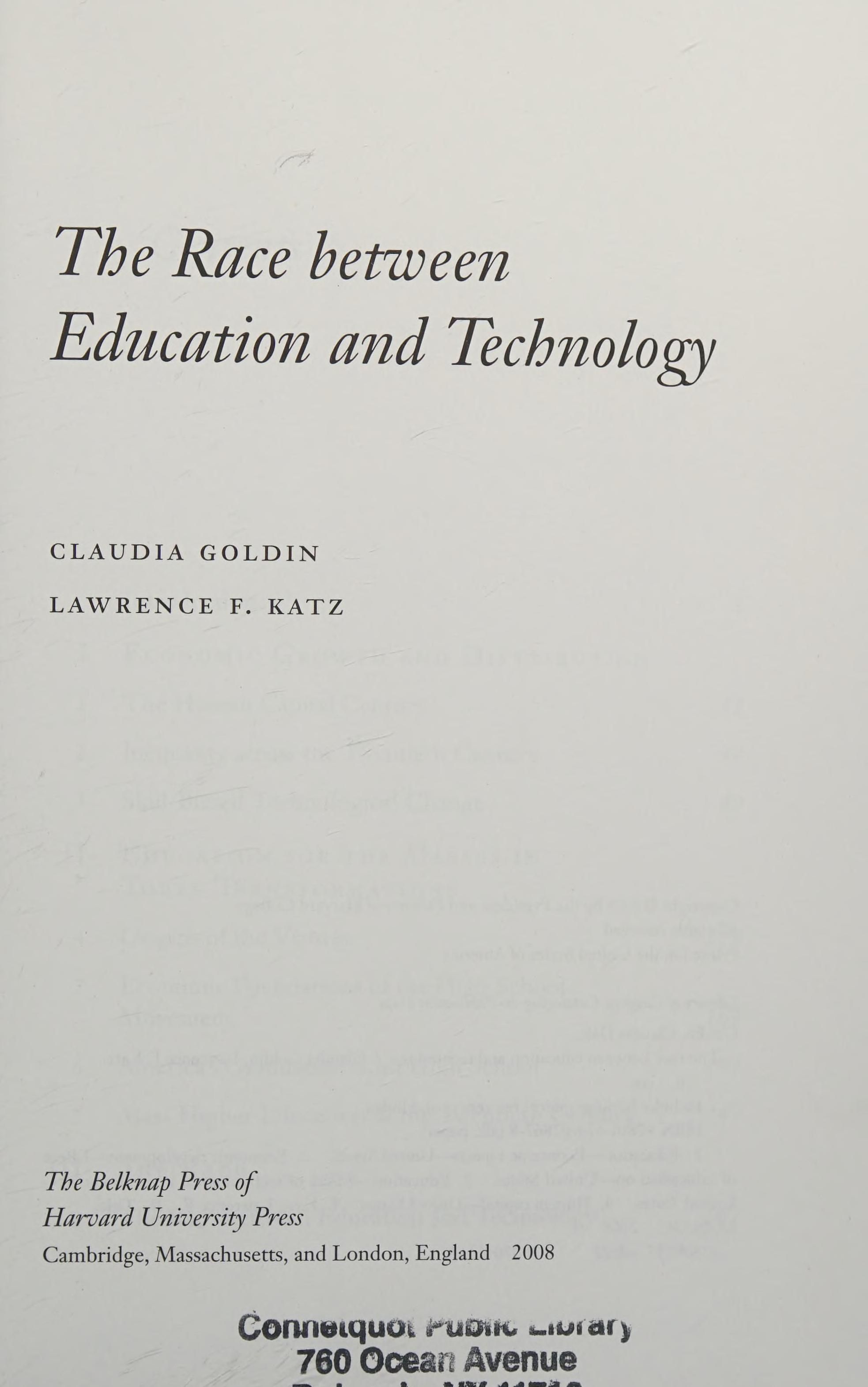 The race between education and technology cover