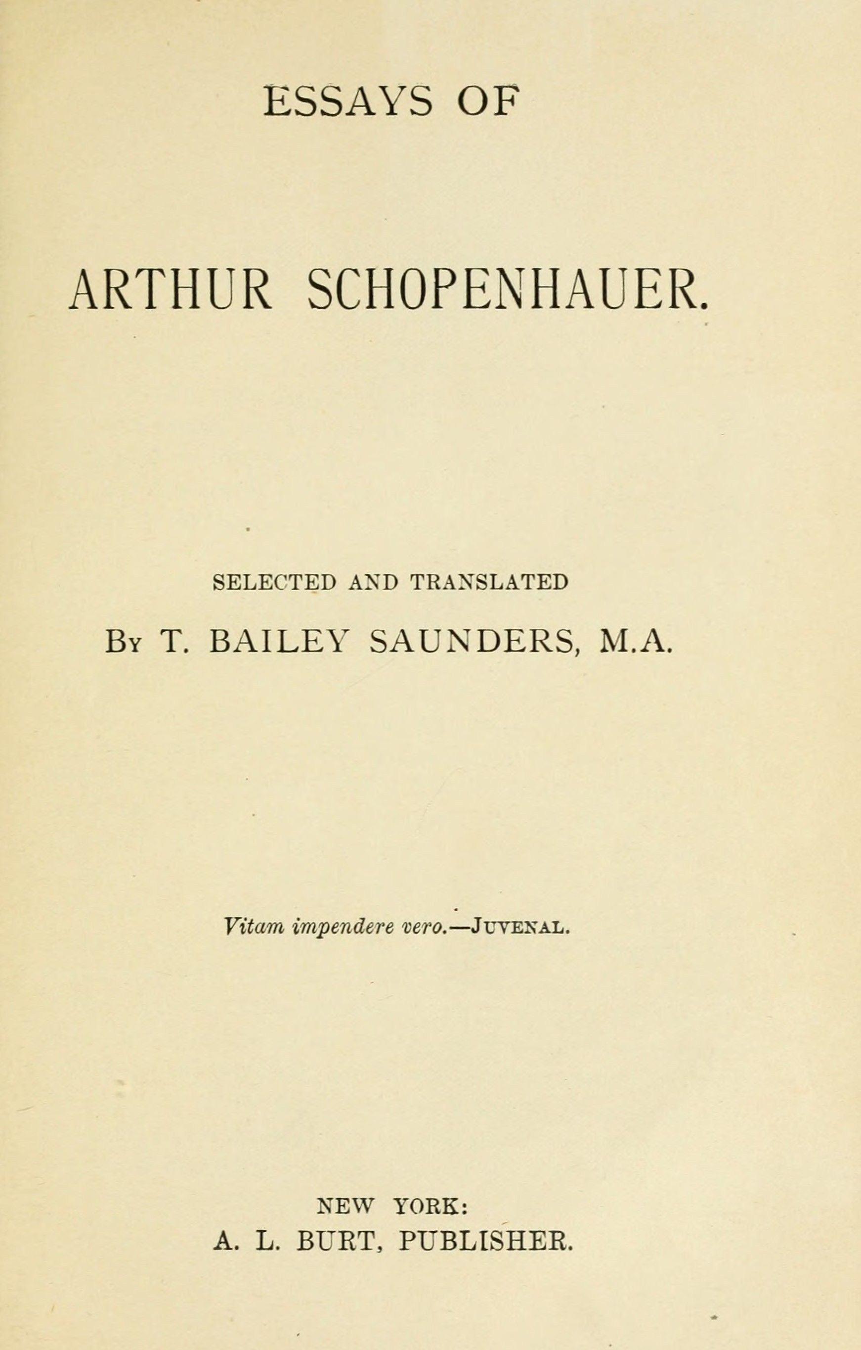 The Essays Of Arthur Schopenhauer cover