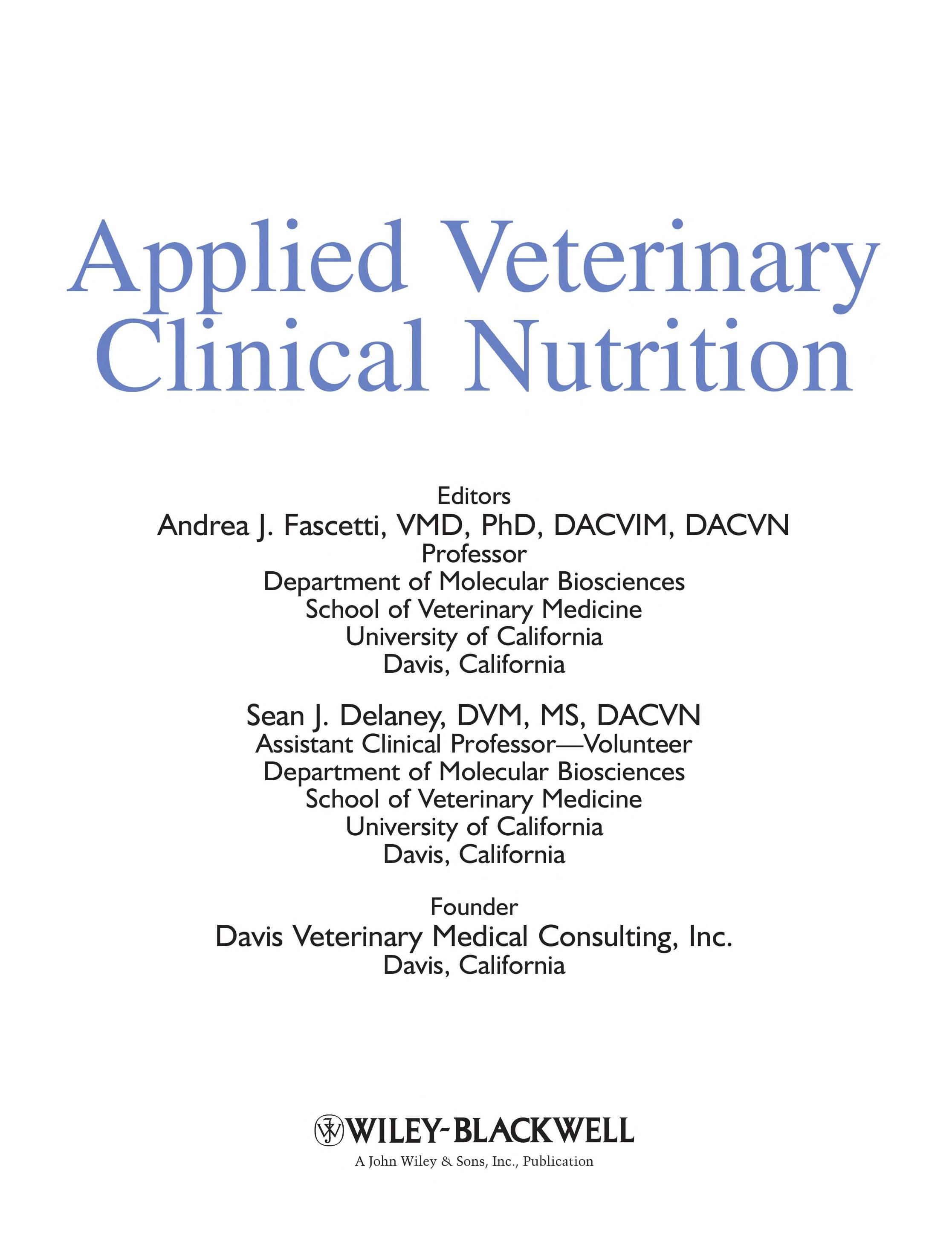Applied veterinary clinical nutrition cover