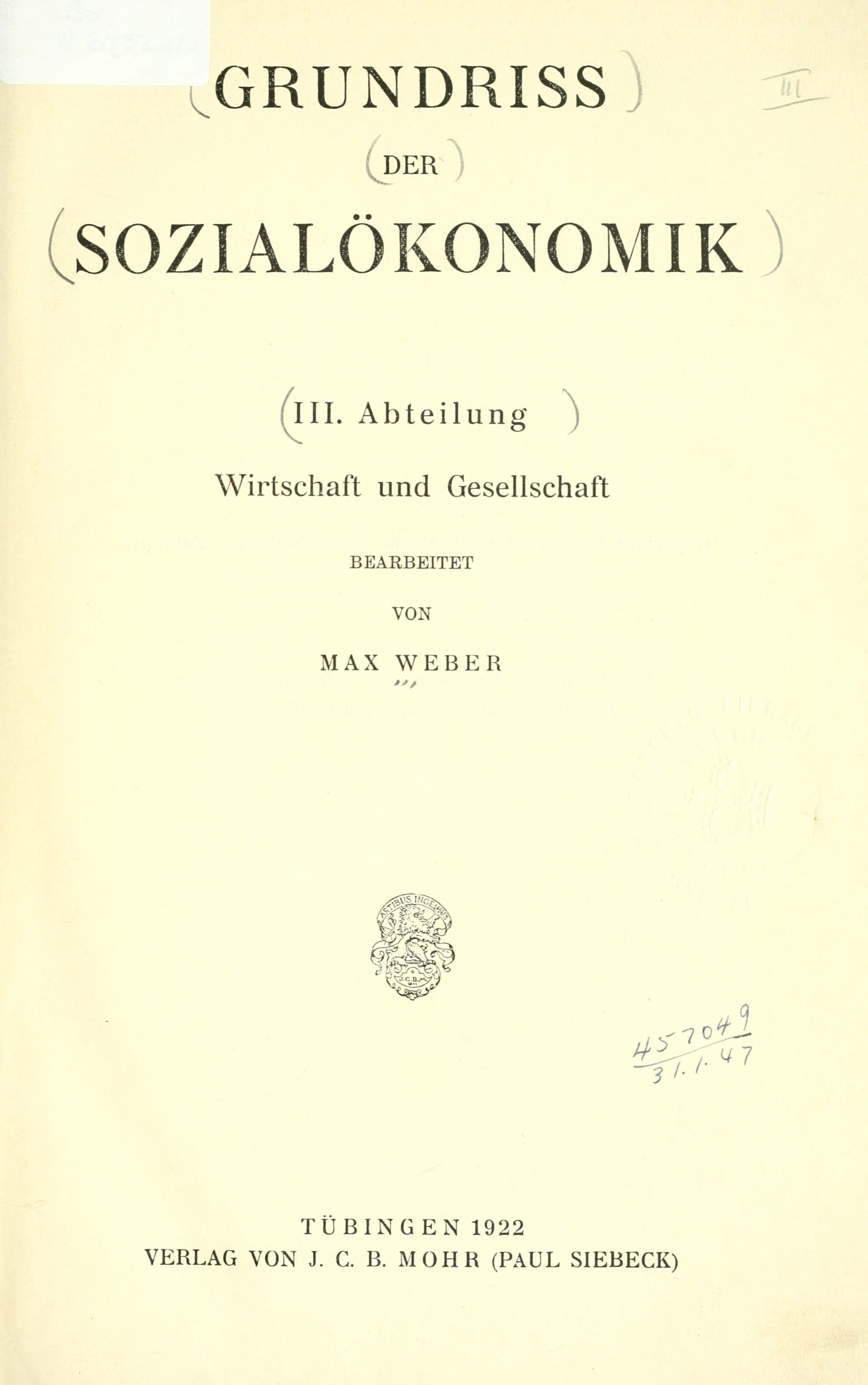 Wirtschaft und Gesellschaft cover