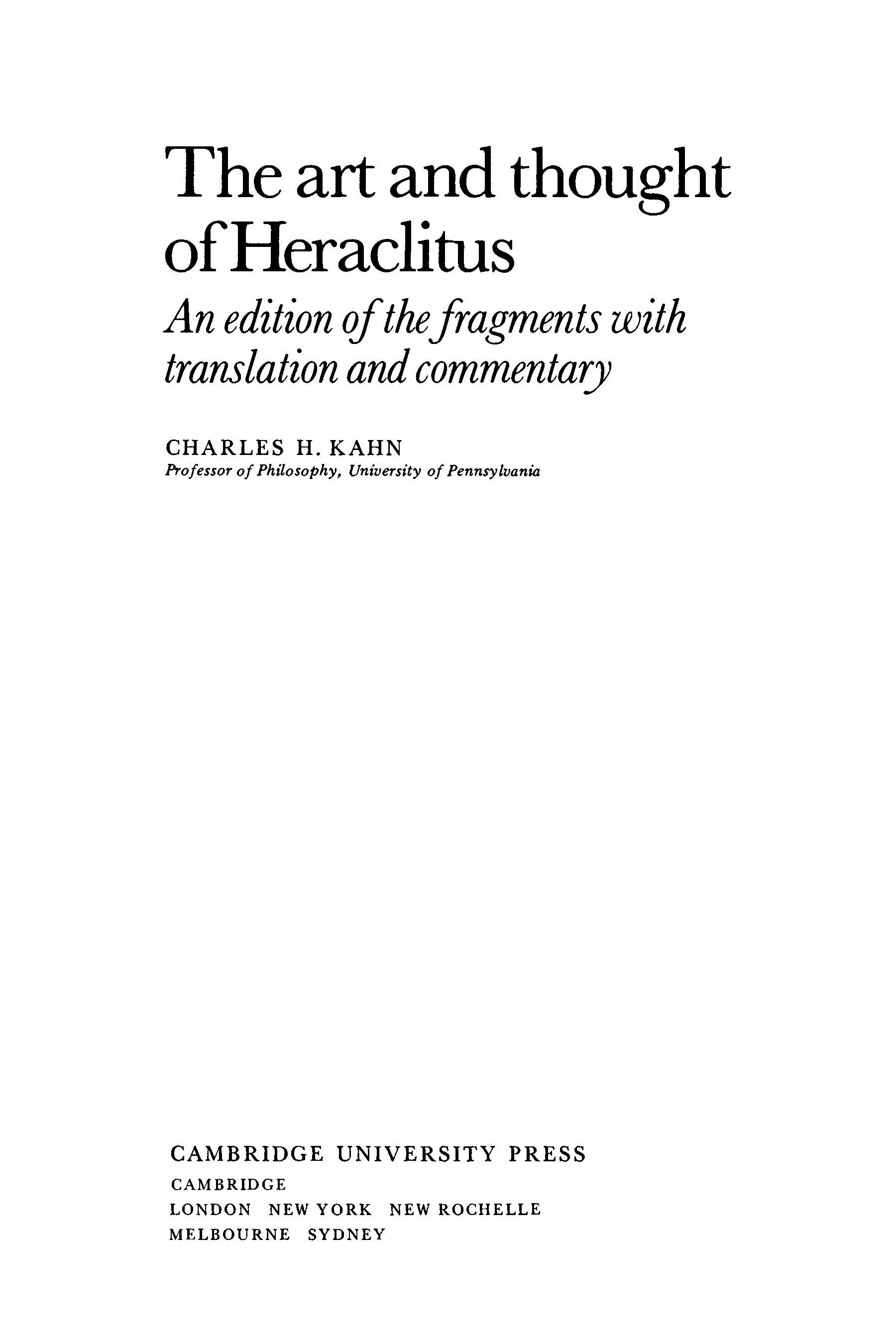 The art and thought of Heraclitus cover