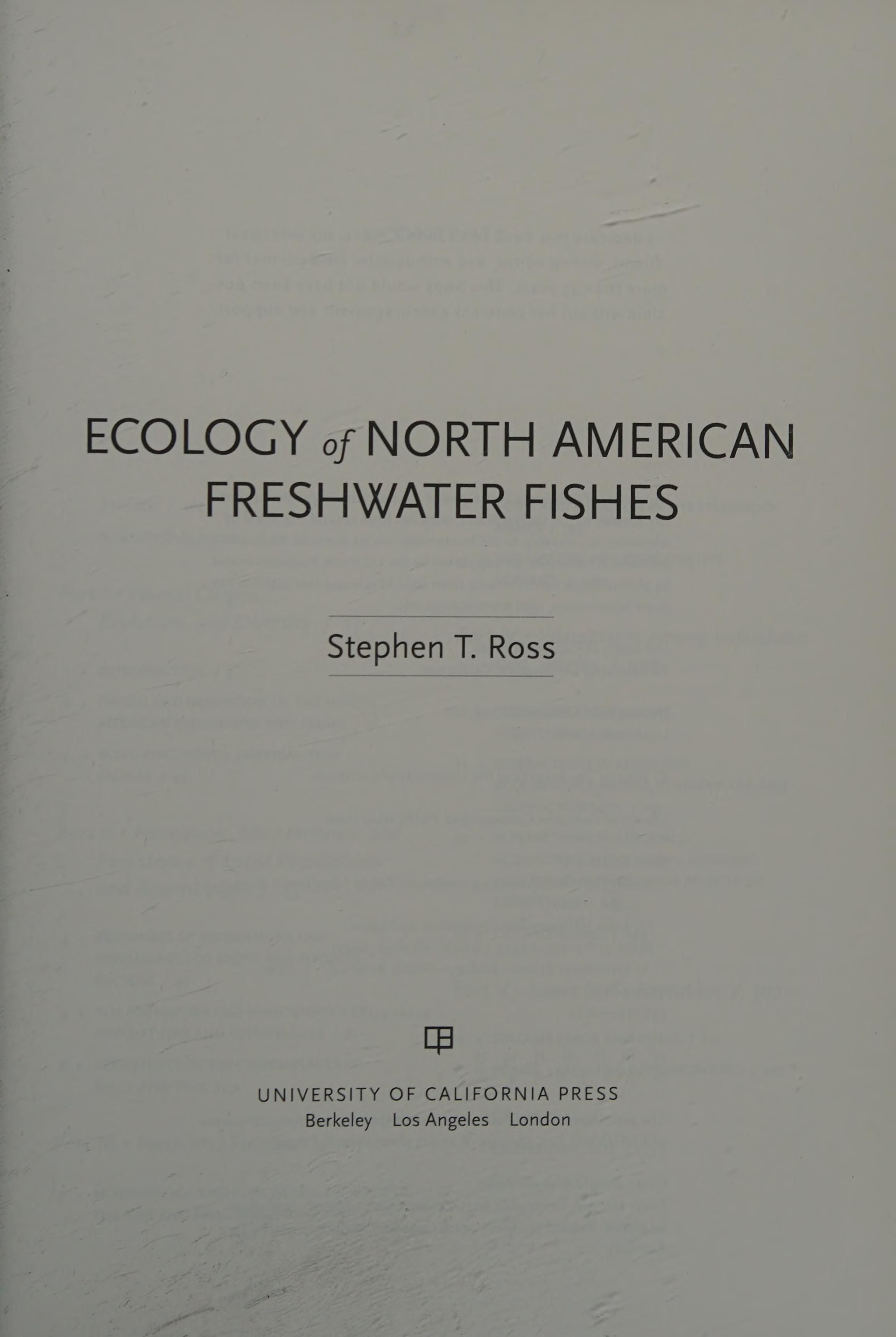 Ecology of North American Freshwater Fishes cover