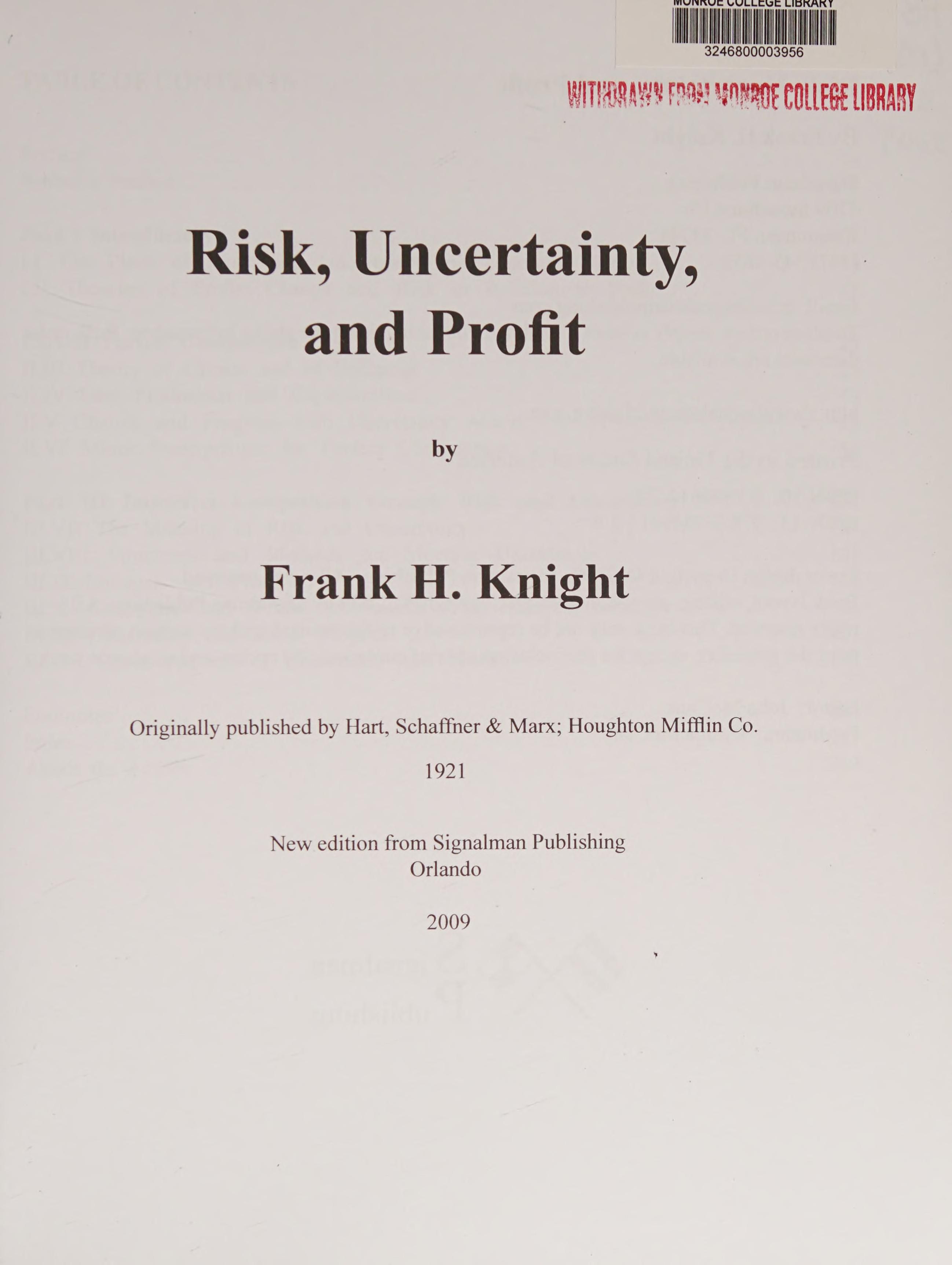 Risk, uncertainty and profit cover