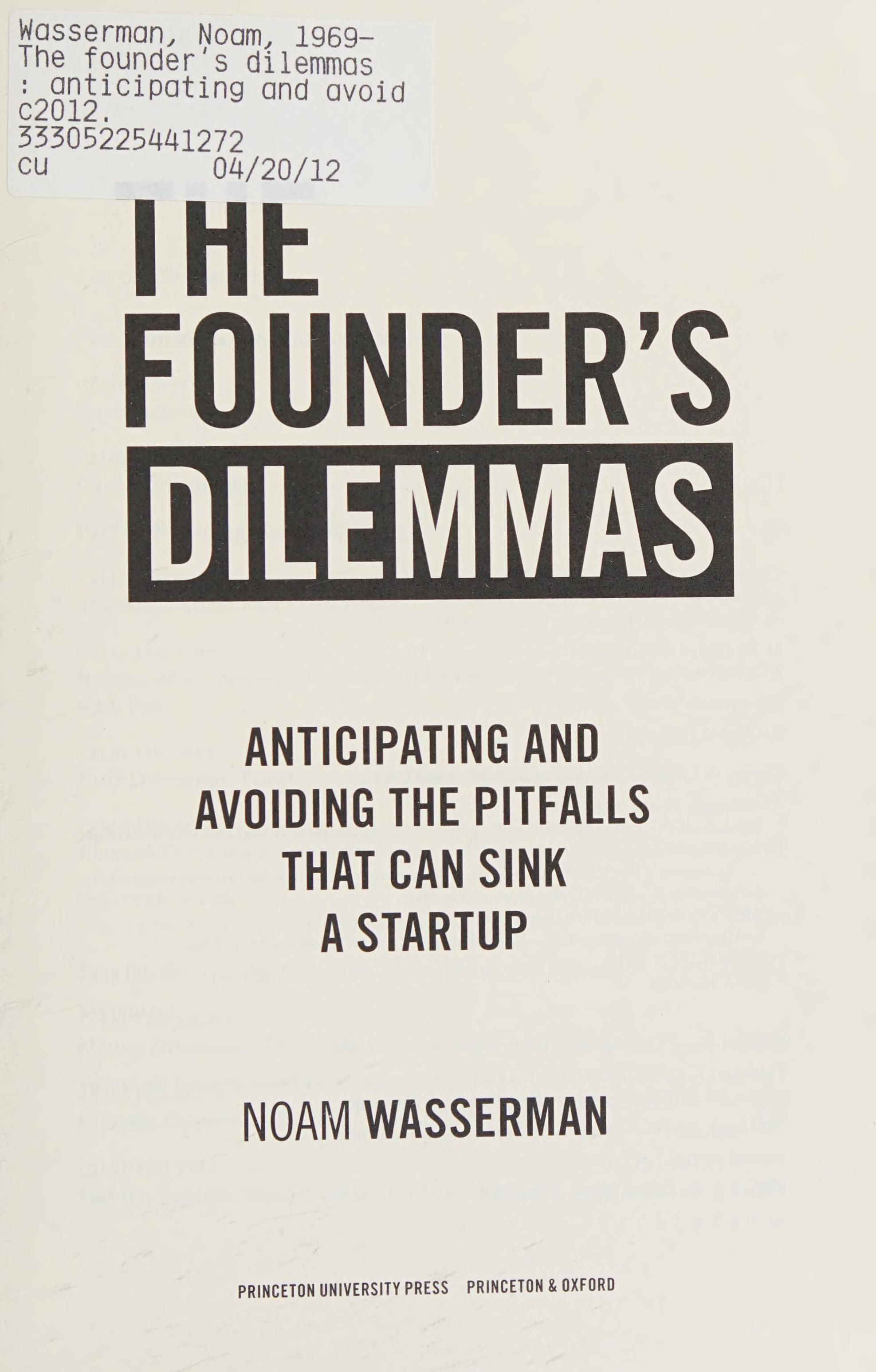 The founder's dilemmas cover