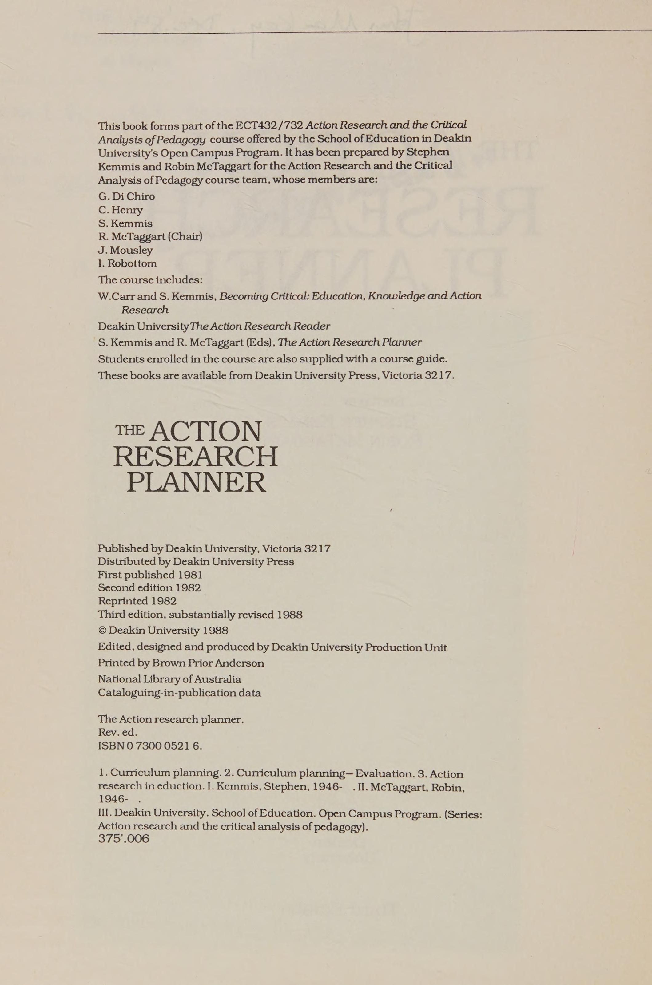 Action Research Planner cover