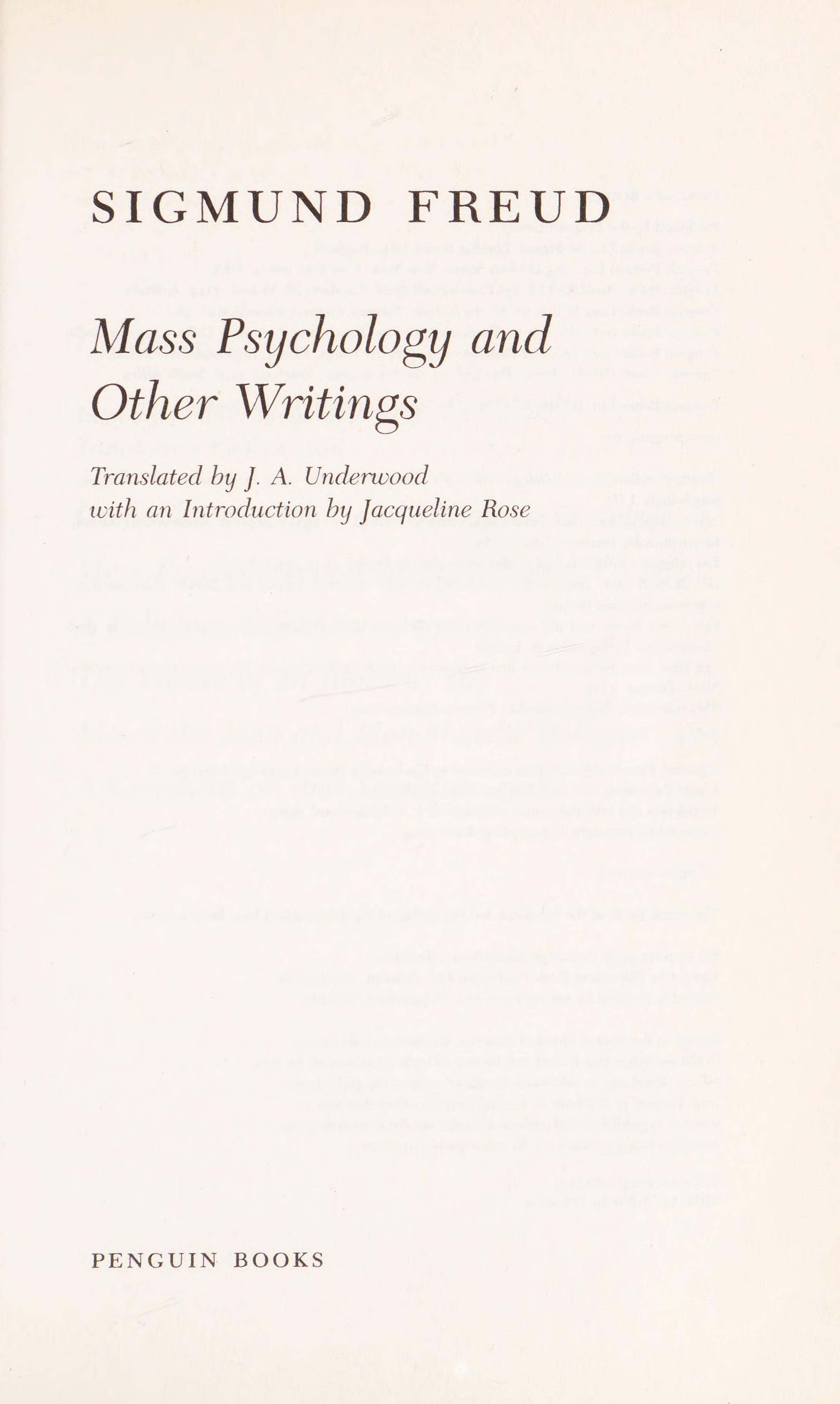 Mass psychology and other writings cover