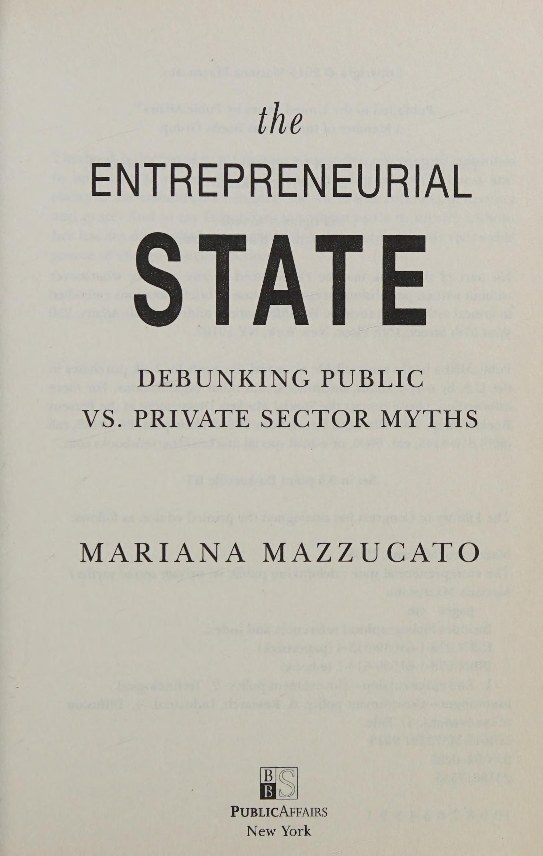 The entrepreneurial state cover
