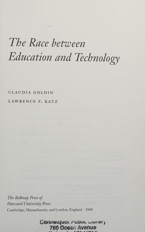 The race between education and technology cover