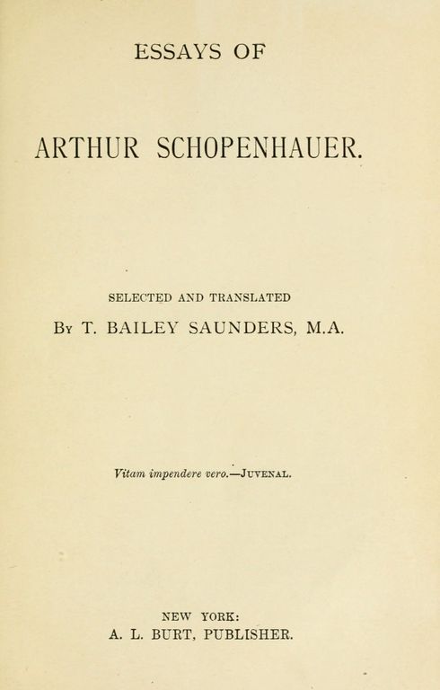 The Essays Of Arthur Schopenhauer cover