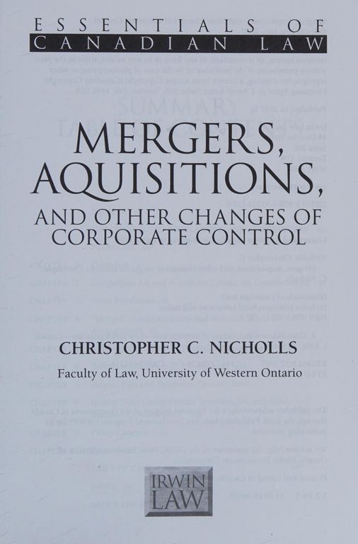 Mergers, acquisitions, and other changes of corporate control cover